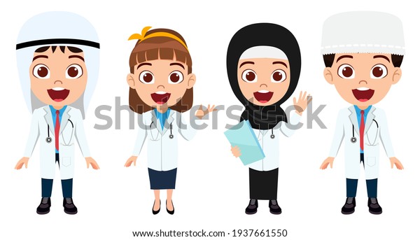 Happy Cute Kid Boy Girl Doctor Stock Vector (Royalty Free) 1937661550 ...