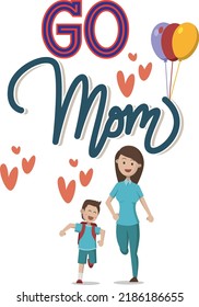 happy cute kid boy go mom school abstract vector 