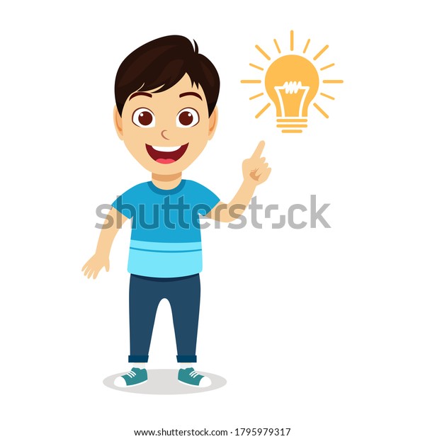 Happy Cute Kid Boy Got Idea Stock Vector (Royalty Free) 1795979317 ...