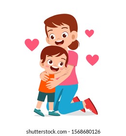 Happy Cute Kid Boy Hugging Mom Love