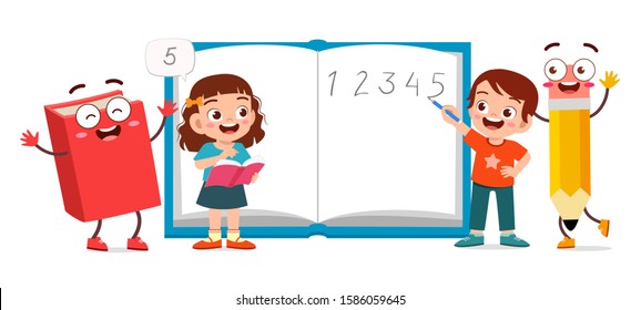 happy cute kid boy learning in school