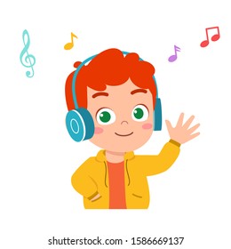 happy cute kid boy listen good music