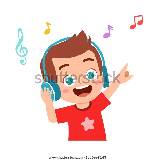 Happy Cute Kid Boy Listen Good Stock Vector (Royalty Free) 1586669143