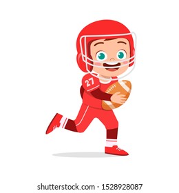 happy cute kid boy play american football