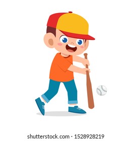 happy cute kid boy play train baseball