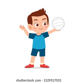 happy cute kid boy play volleyball