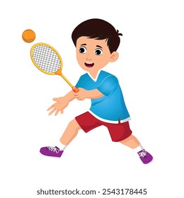 happy cute kid boy play train badminton
