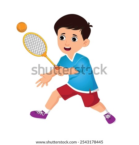happy cute kid boy play train badminton
