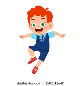 happy cute kid boy ready to go to school