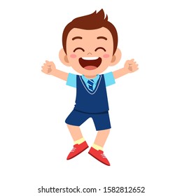happy cute kid boy ready to go to school