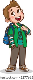 happy cute kid boy ready to go to school cartoon vector