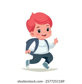 happy cute kid boy ready to go to school