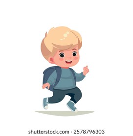 happy cute kid boy ready to go to school	