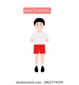 happy cute kid boy ready to go to school. Back to school concept
