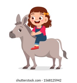 happy cute kid boy riding cute donkey vector