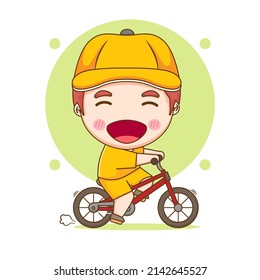 happy cute kid boy riding bike chibi hand drawn cartoon character