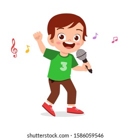 Happy Cute Kid Boy Sing A Song