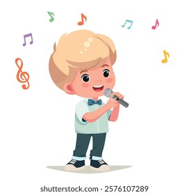 happy cute kid boy sing a song