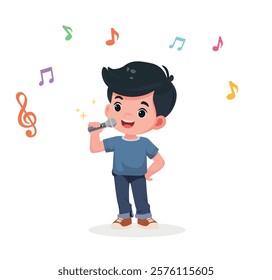 happy cute kid boy sing a song