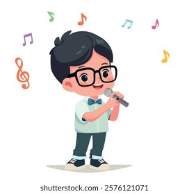 happy cute kid boy sing a song