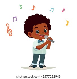 happy cute kid boy sing a song	