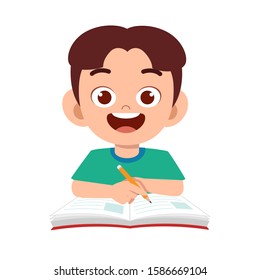 happy cute kid boy study with a smile