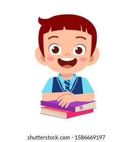 happy cute kid boy study with a smile