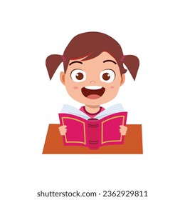 niño lindo y feliz estudia con sonrisa, niña linda feliz estudia con sonrisa, ilustración vectorial de los niños