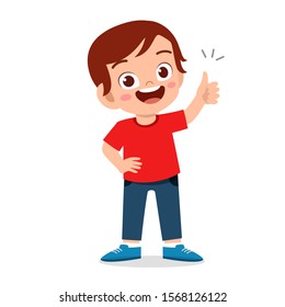 happy cute kid boy with thumb up sign vector