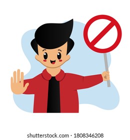 Happy cute kid boy with traffic sign design illustration on white background