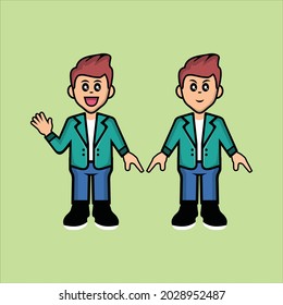 happy cute kid boy wear suit blazer, vector cartoon cute