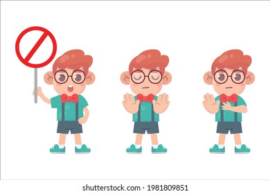 Happy cute kid carrying stop sign Premium Vector
