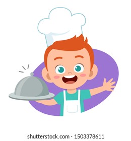 happy cute kid chef cook in kitchen