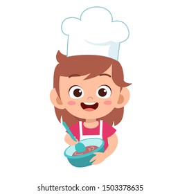 happy cute kid chef cook in kitchen