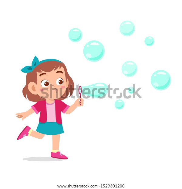 Happy Cute Kid Girl Blow Bubble Stock Vector (Royalty Free) 1529301200