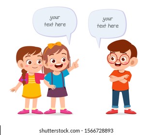 happy cute kid girl and boy balloon dialog vector