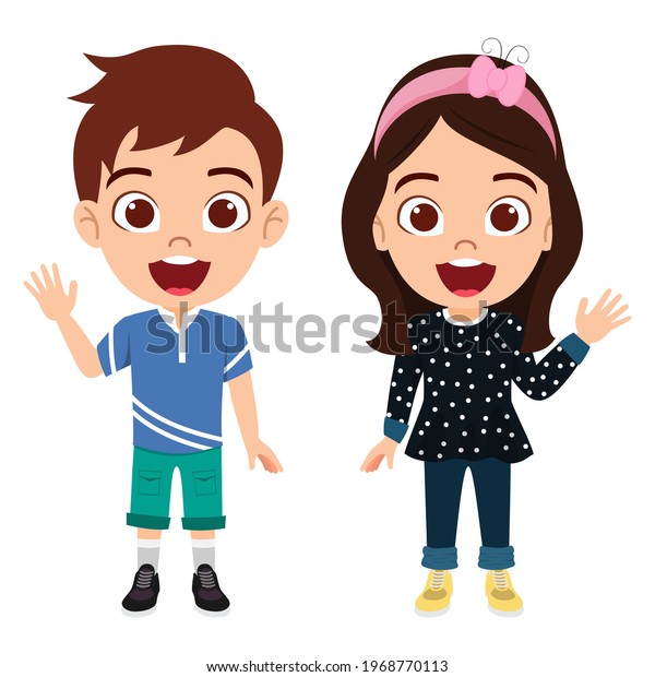 Happy Cute Kid Girl Boy Character Stock Vector (Royalty Free ...