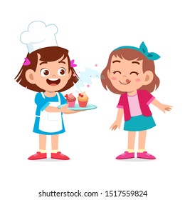 happy cute kid girl chef cook cupcake