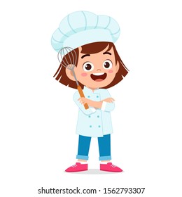 happy cute kid girl in chef costume vector