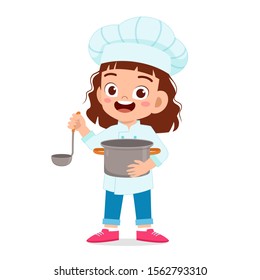 happy cute kid girl in chef costume vector