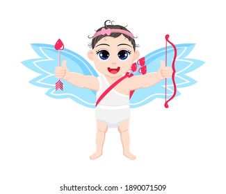 Happy cute kid girl cupid character with cheerful expression