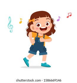 happy cute kid girl dance with music