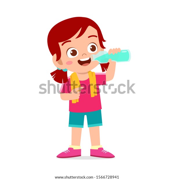 Happy Cute Kid Girl Drink Water Stock Vector (Royalty Free) 1566728941 ...