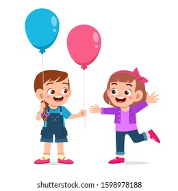 happy cute kid girl give balloon to friend