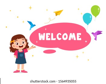 happy cute kid girl greeting card welcome vector