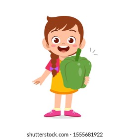 happy cute kid girl holding fresh vegetable