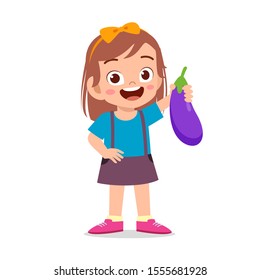 happy cute kid girl holding fresh vegetable