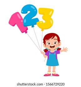 happy cute kid girl holding balloon text vector