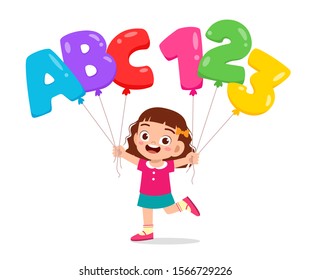 happy cute kid girl holding balloon text vector