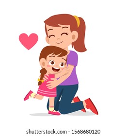 happy cute kid girl hugging mom love